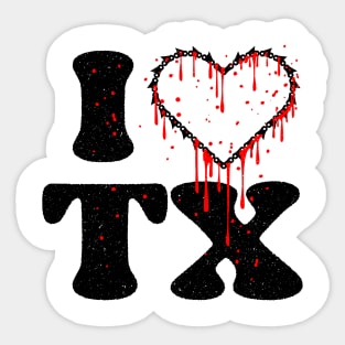 Creepy I love tx chainsaw heart Sticker